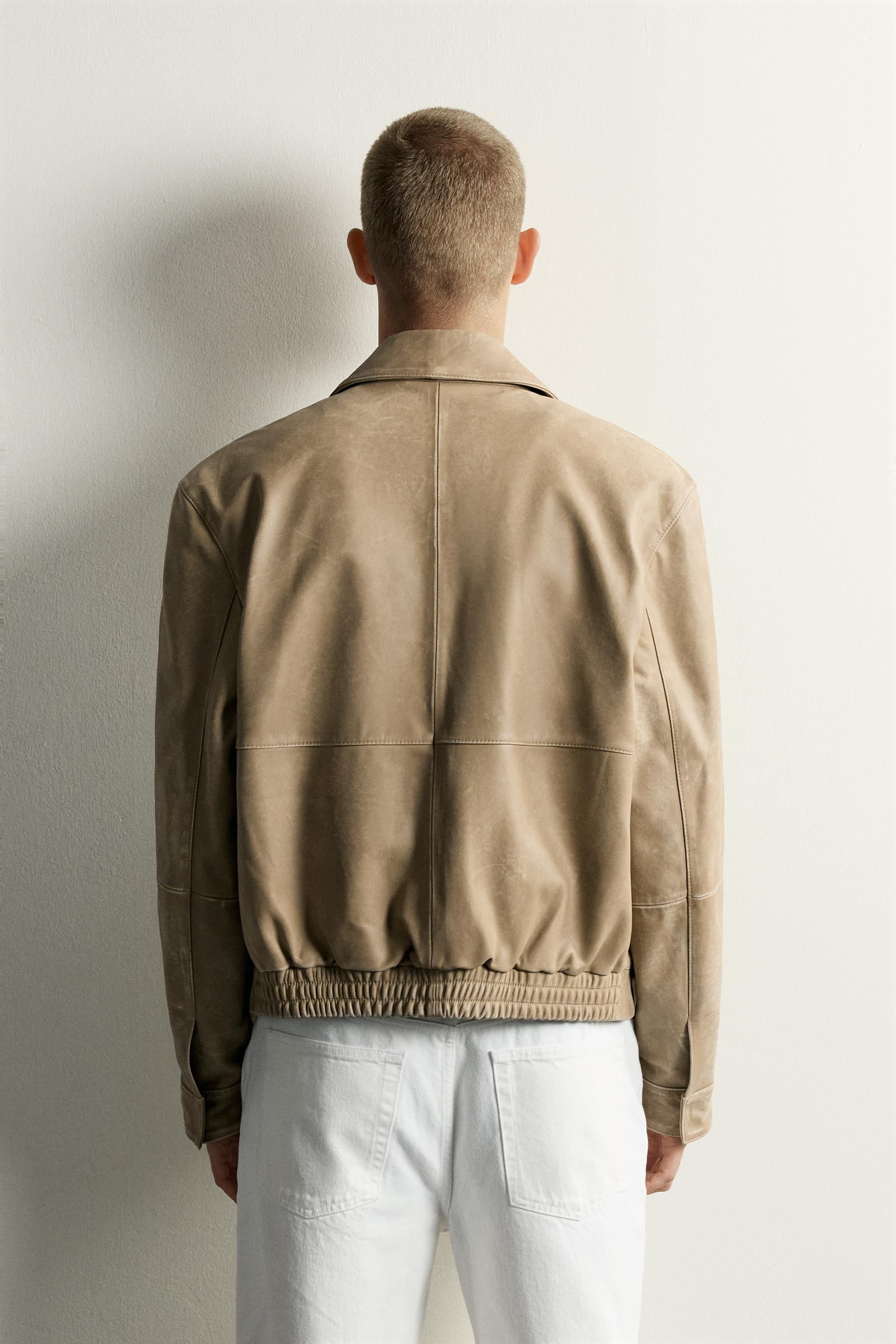 BLOUSON EN CUIR EFFET DÉLAVÉ
